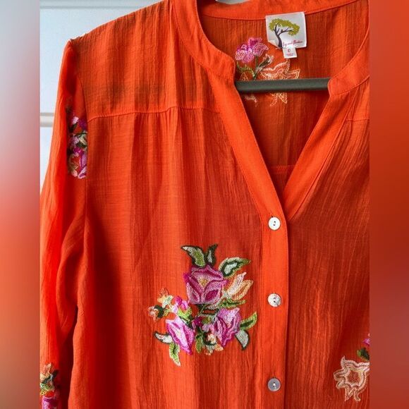 Anthropologie Fig & Flower Boho Peasant Blouse L Floral Embroidered Lightweight - Picture 4 of 12
